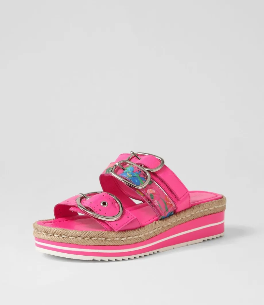 Abbas Hot Pink Patent Multi Slides<DJANGO & JULIETTE Fashion