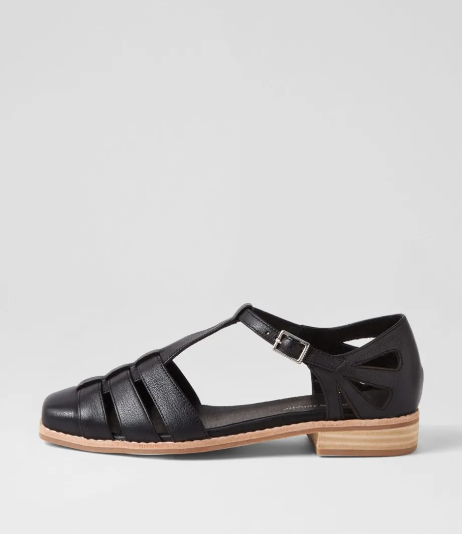 Acely Black Leather Flat Shoes<DJANGO & JULIETTE Shop