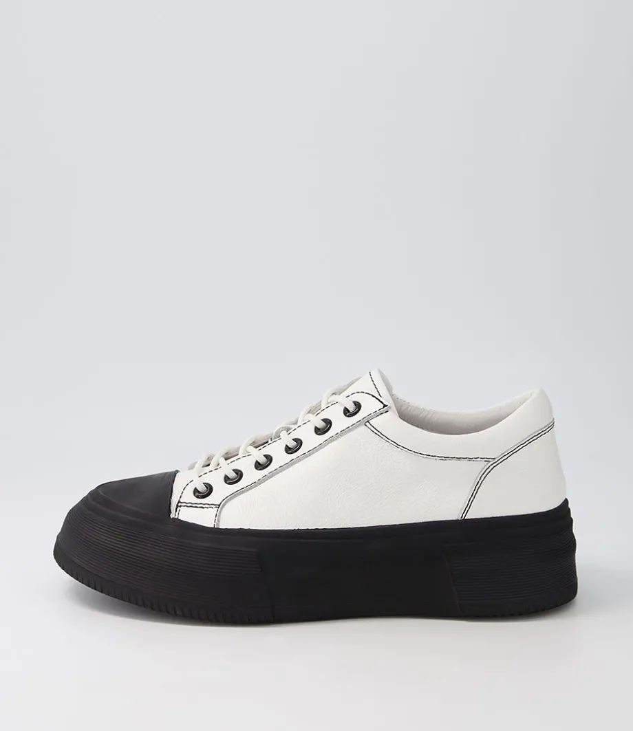 Agot White Black Leather Stitch Sneakers<DJANGO & JULIETTE Fashion