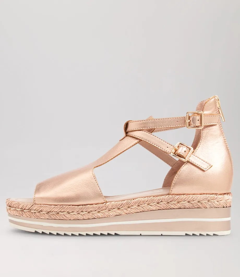Alexys Pale Rose Gold Rope Leather Sandals<DJANGO & JULIETTE Clearance