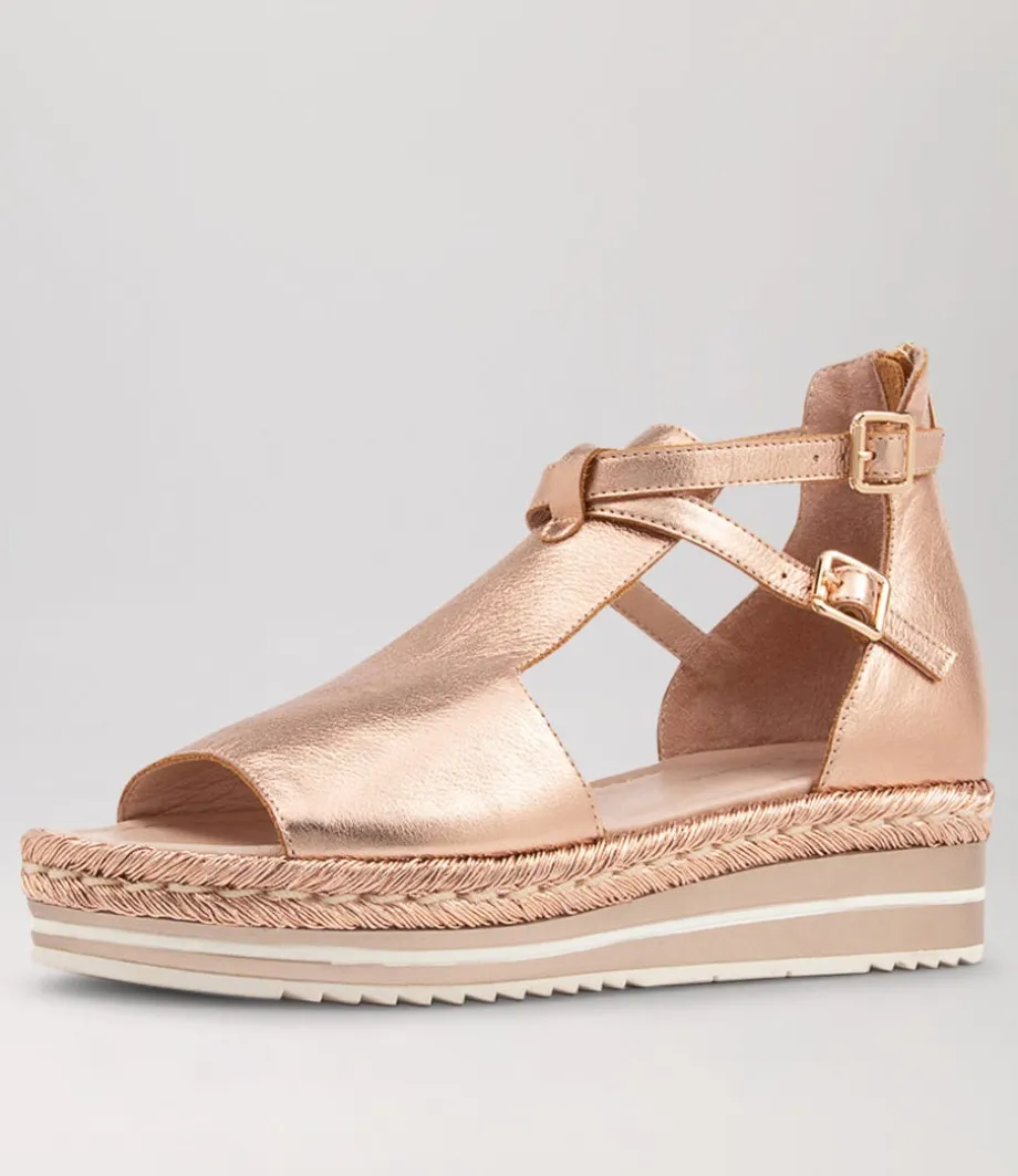Alexys Pale Rose Gold Rope Leather Sandals<DJANGO & JULIETTE Clearance