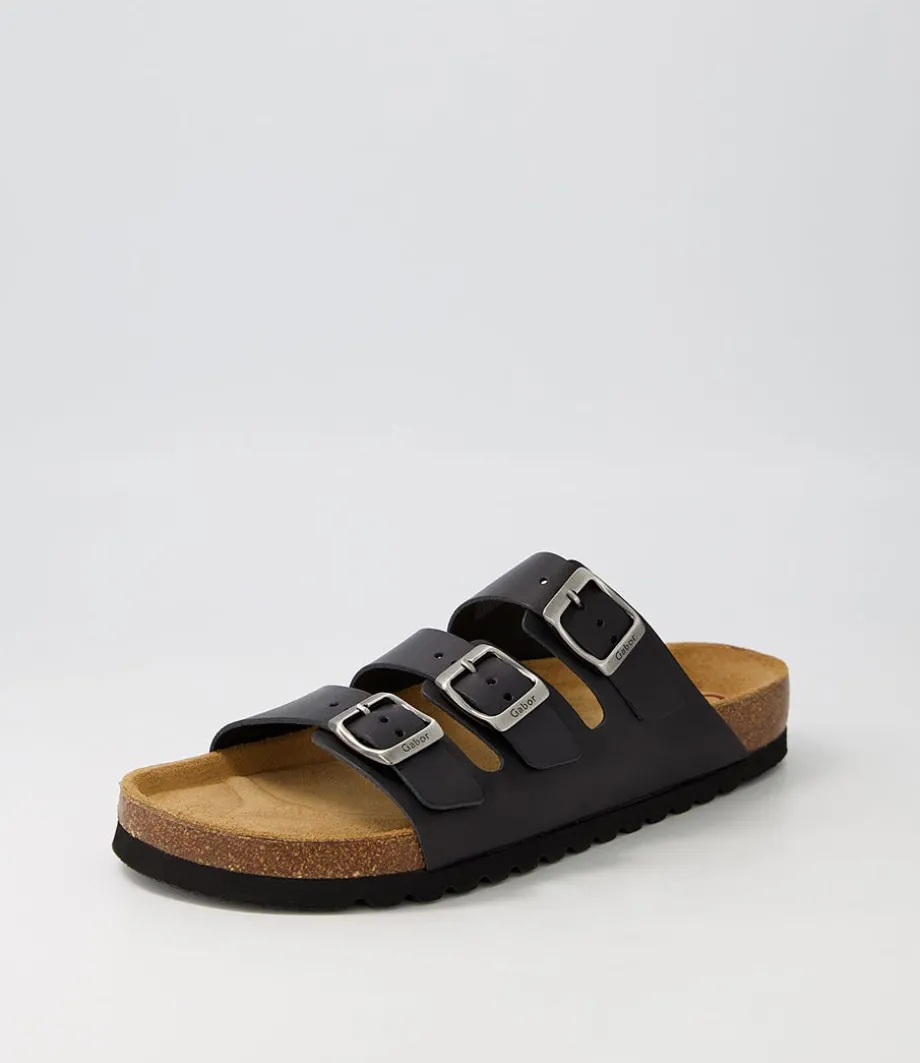 Alfy Schwarz Leather Sandals<GABOR Hot