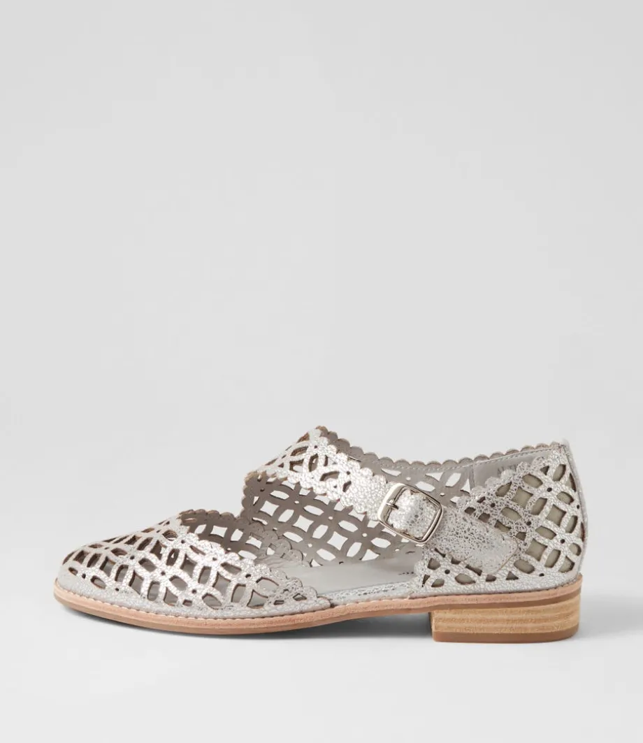 Alikam Silver Crackle Leather Flat Shoes<DJANGO & JULIETTE Cheap