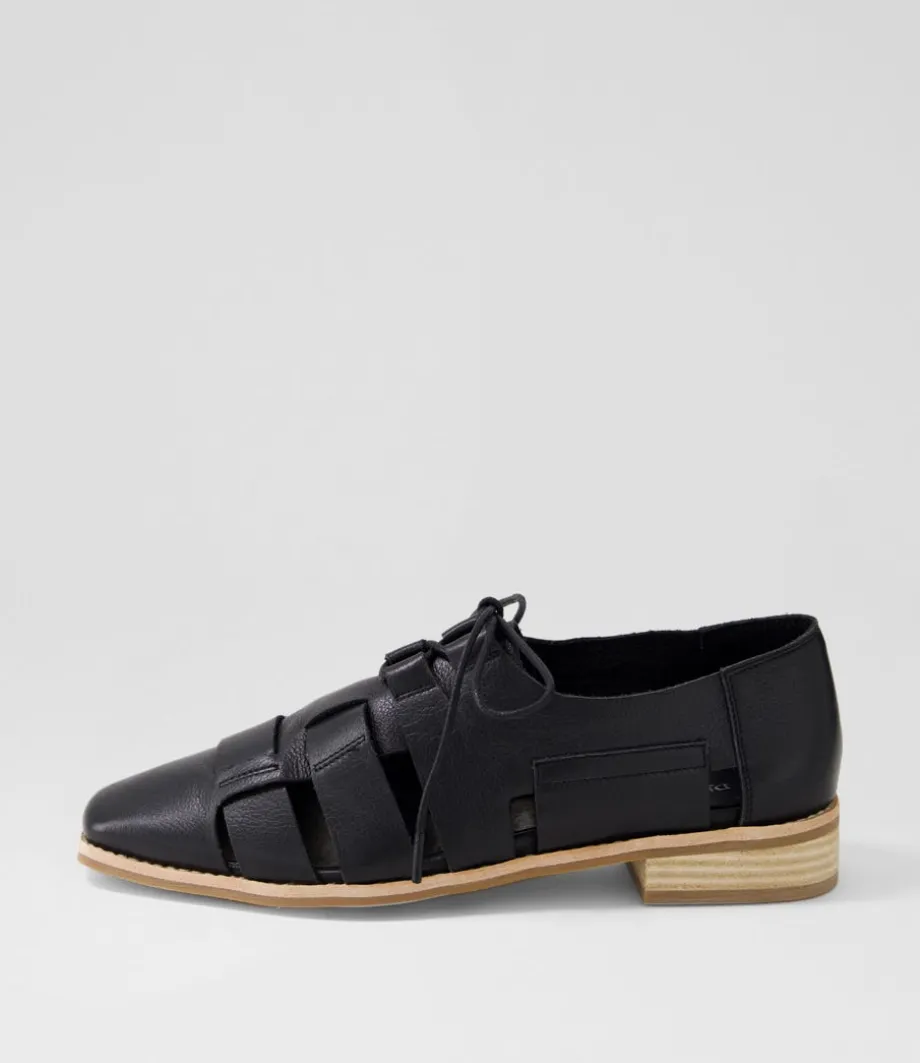 Alisane Black Leather Lace Up Flats<DJANGO & JULIETTE Hot