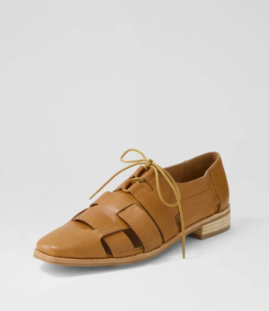 Alisane Tan Leather Lace Up Flats<DJANGO & JULIETTE Cheap
