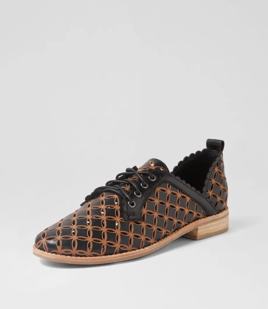 Allosier Black Tan Leather Lace Up Flats<DJANGO & JULIETTE Cheap