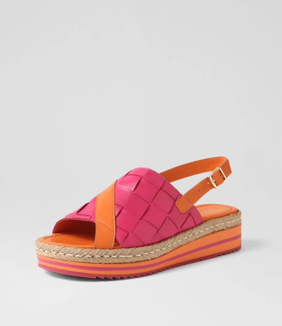 Ames Bright Orange Fuchsia Leather Sandals<DJANGO & JULIETTE Store