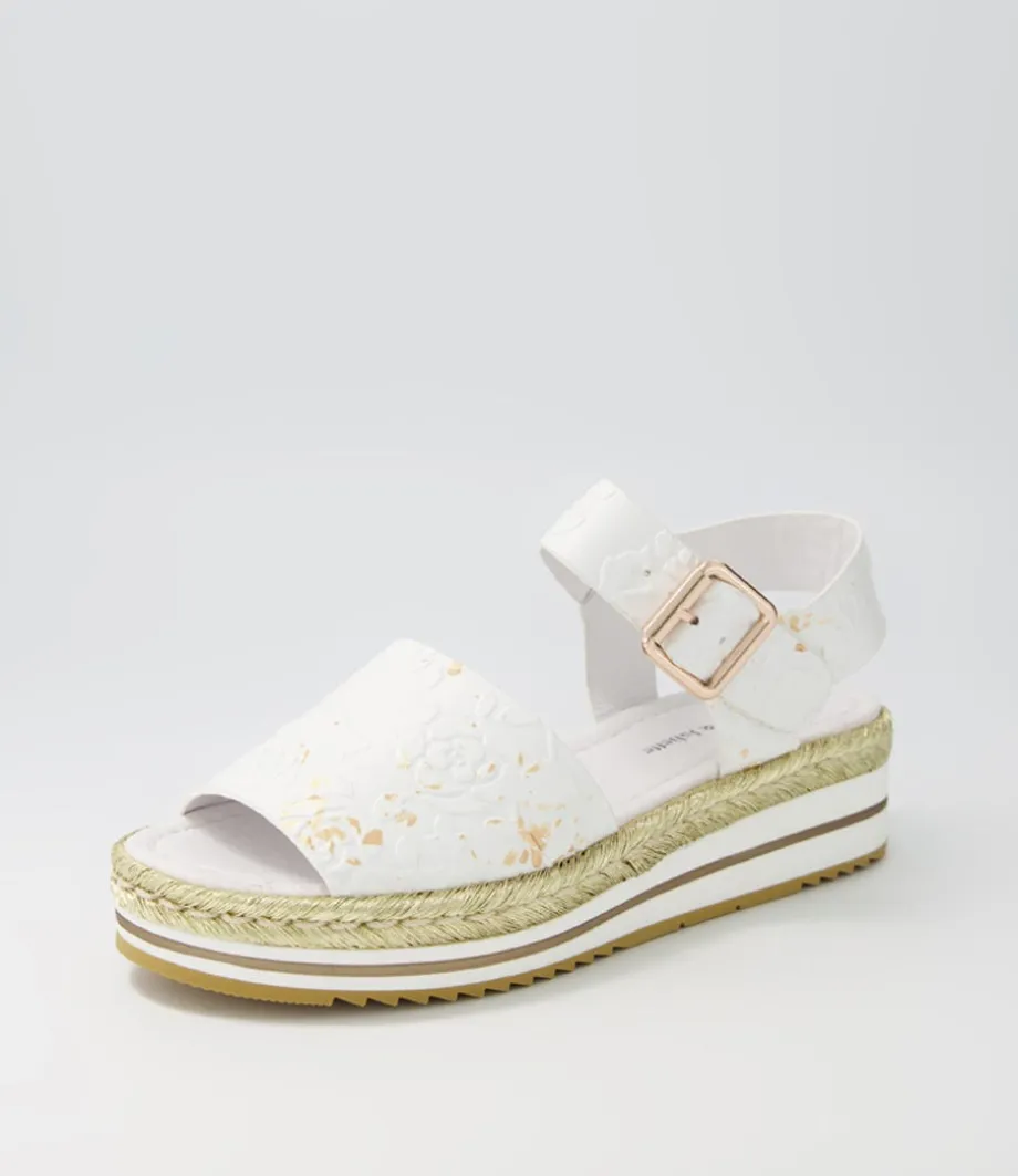 Amillent White Gold Flower Leather Espadrilles<DJANGO & JULIETTE Store