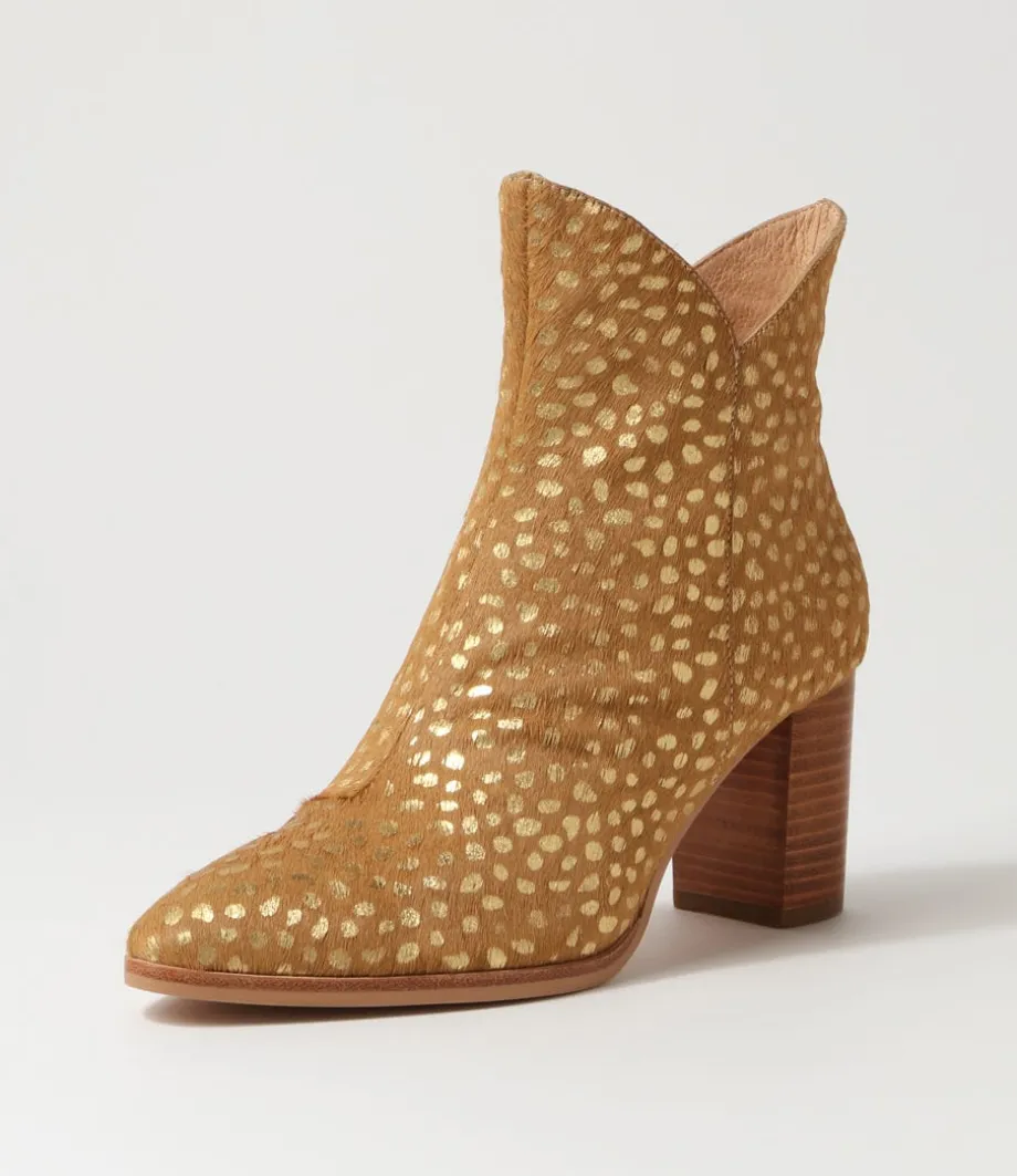 Astronomy Gold Dot Leopard Pony Ankle Boots<DJANGO & JULIETTE New