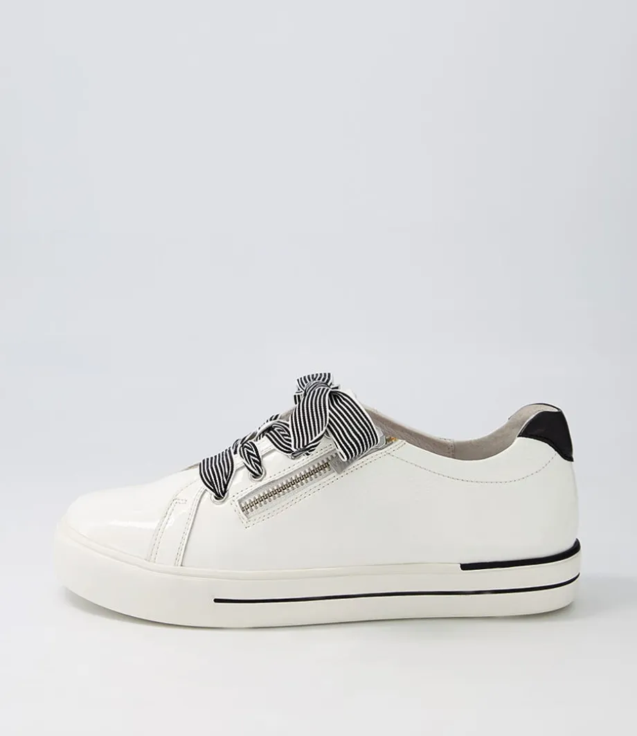 Audry W White Black Patent Leather Sneakers<ZIERA New