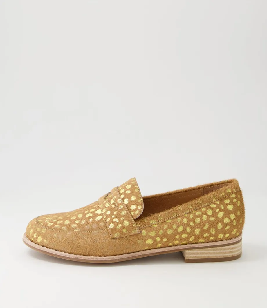 Avetta Camel Gold Dot Leopard Pony Loafers<DJANGO & JULIETTE Fashion