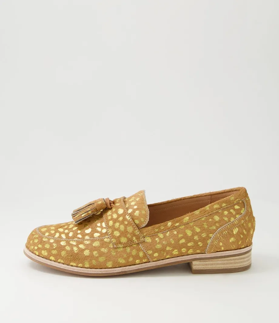 Aydin Camel Gold Dot Leopard Pony Loafers<DJANGO & JULIETTE Clearance