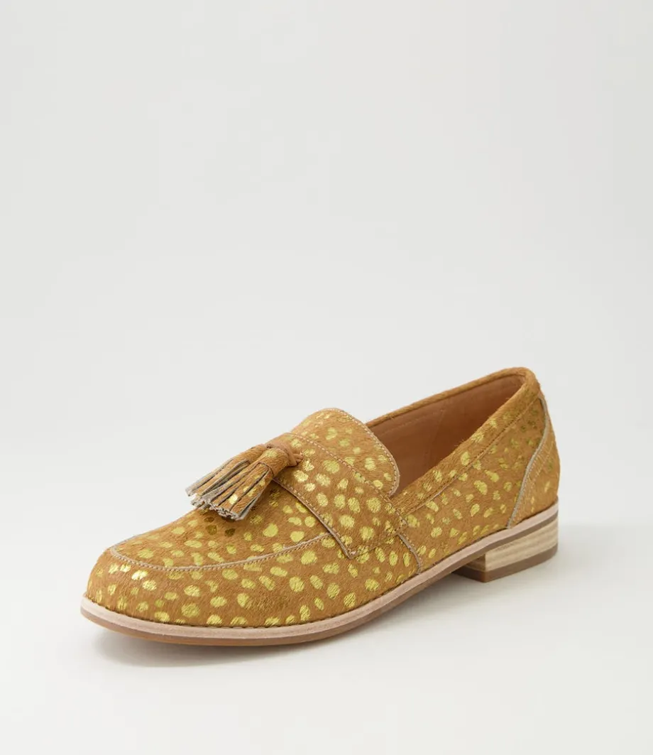 Aydin Camel Gold Dot Leopard Pony Loafers<DJANGO & JULIETTE Clearance