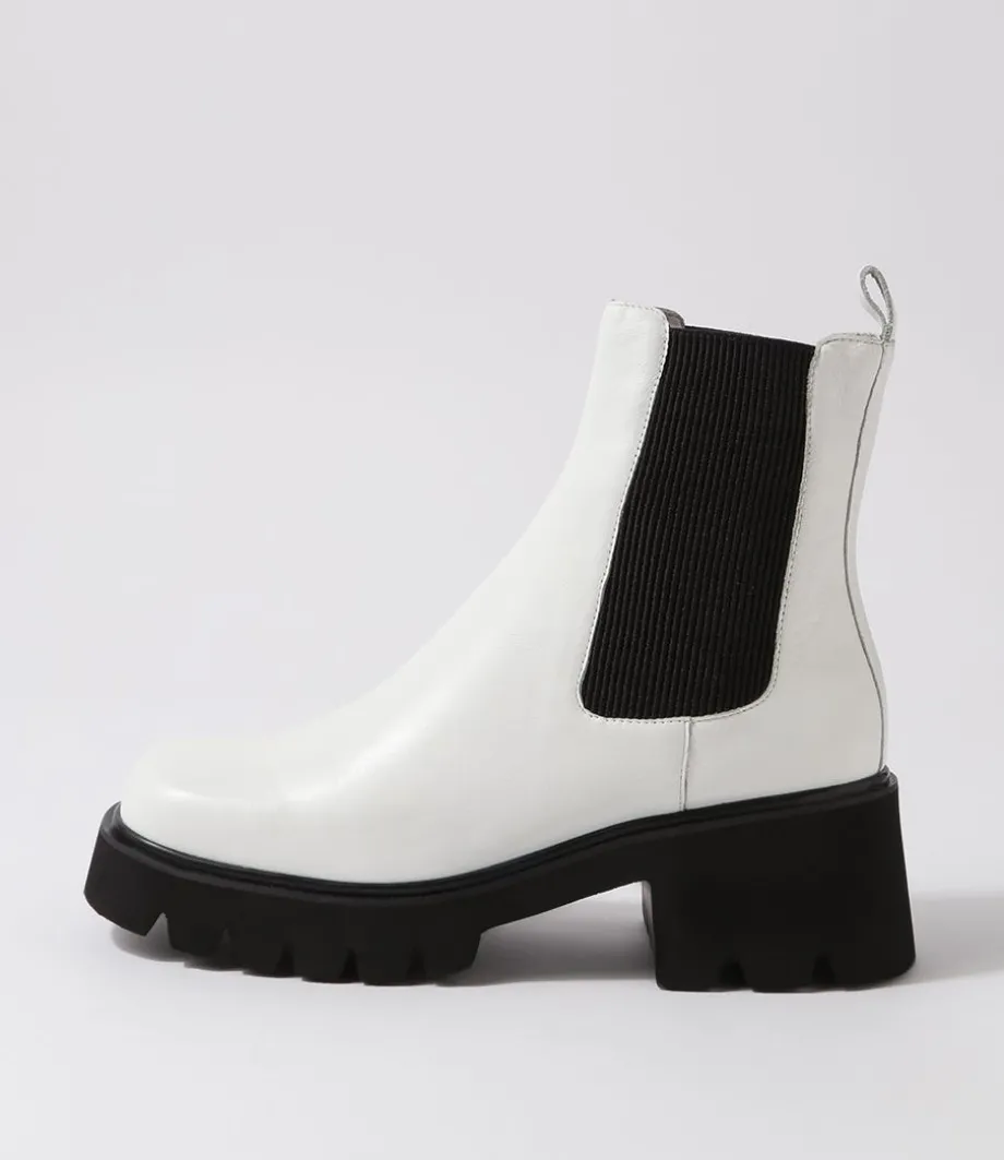 Barakios White Black Leather Elastic Ankle Boots<DJANGO & JULIETTE Cheap