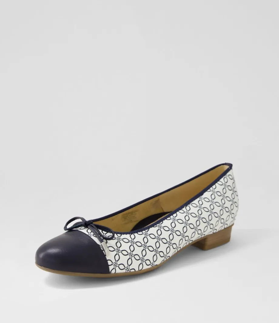 Bari 21 Navy White Leather Ballet Flats<ARA Store