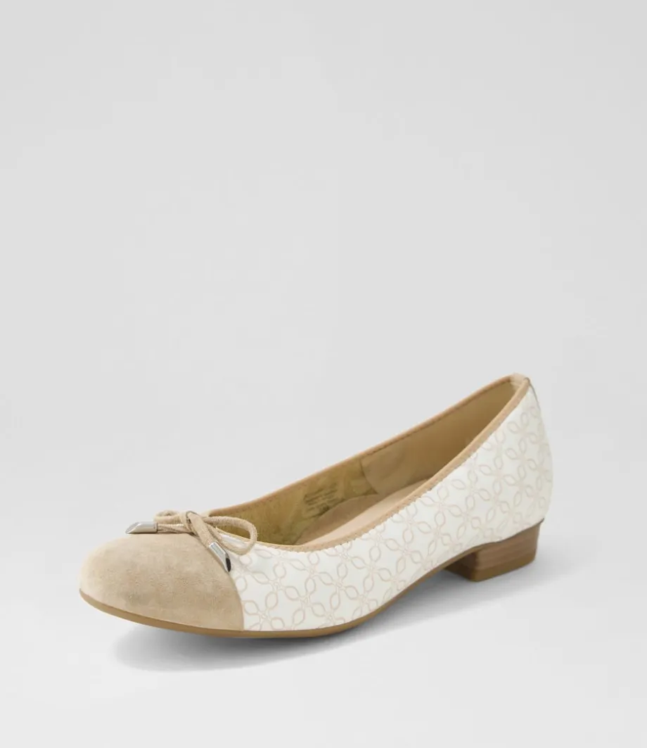 Bari 21 Sand Print Leather Ballet Flats<ARA Cheap