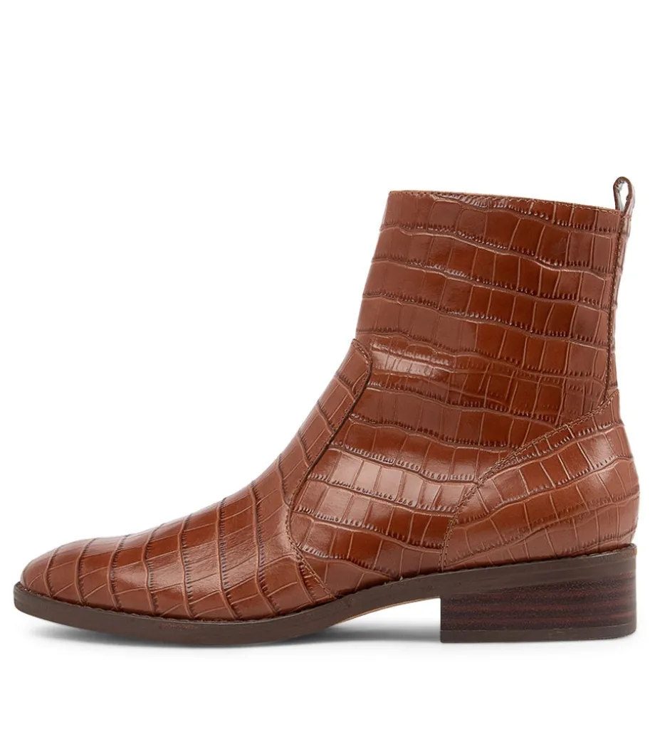 Barnie Cognac Croc Leather Ankle Boots<DIANA FERRARI Outlet