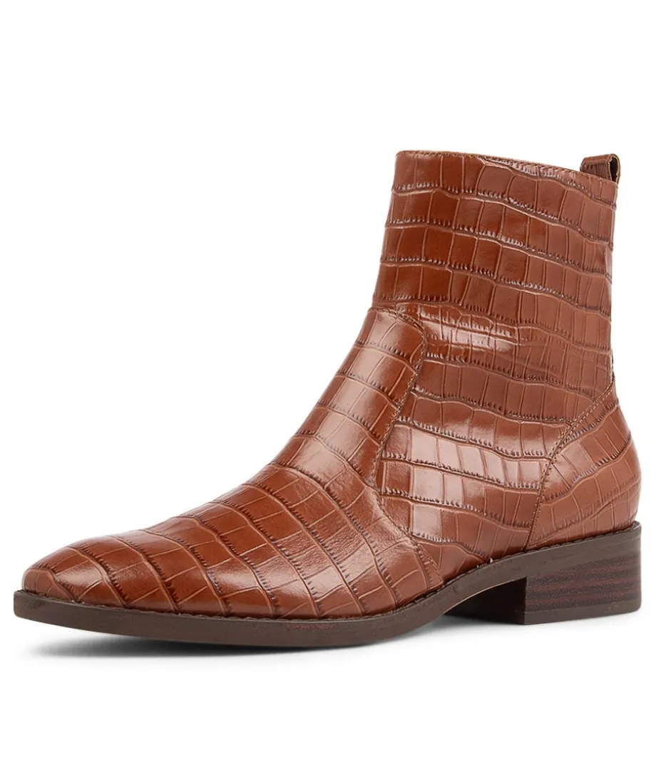 Barnie Cognac Croc Leather Ankle Boots<DIANA FERRARI Outlet