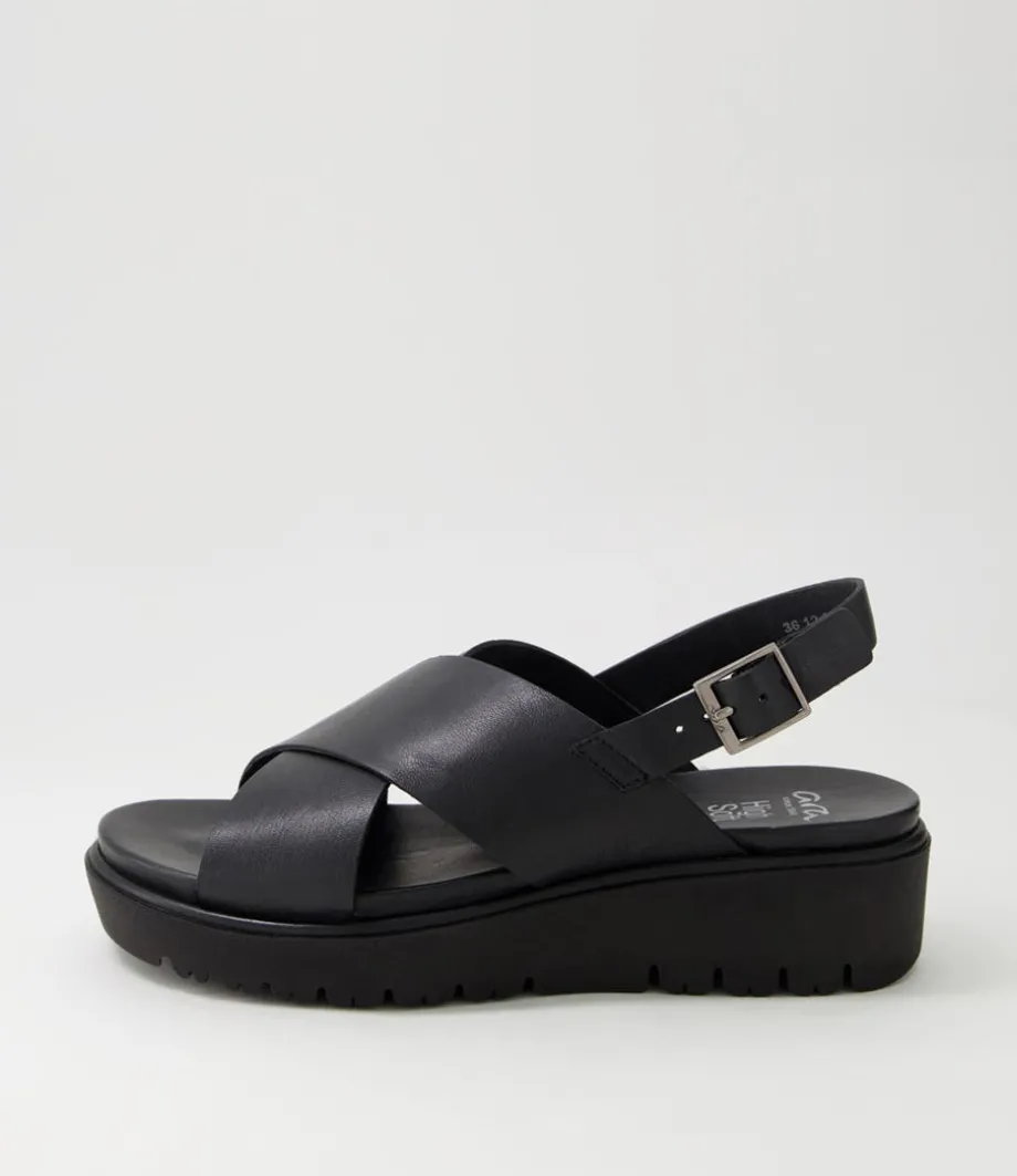 Bilbao 02 Black Leather Sandals<ARA Sale