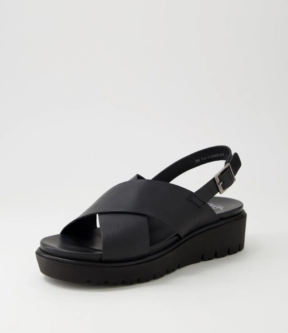 Bilbao 02 Black Leather Sandals<ARA Sale