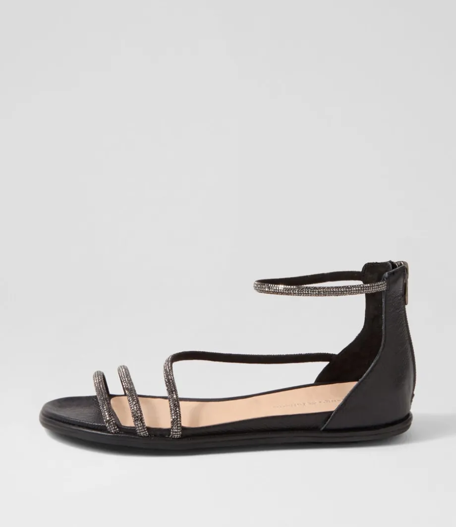 Bonn Black Jewel Fabric Leather Sandals<DJANGO & JULIETTE Sale