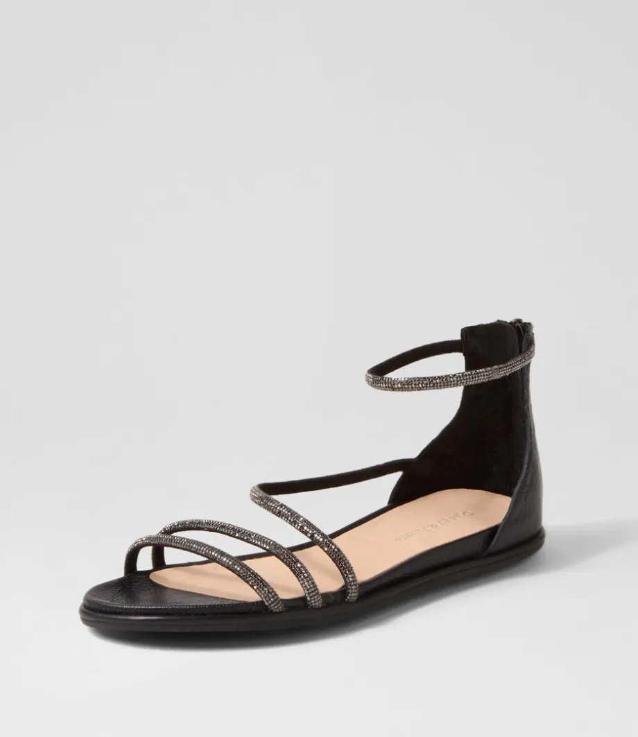 Bonn Black Jewel Fabric Leather Sandals<DJANGO & JULIETTE Sale
