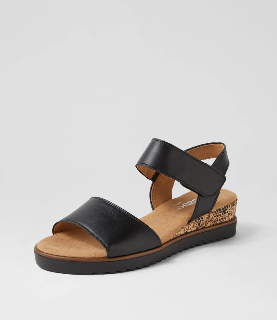 Briva Schwarz Leather Sandals<GABOR Cheap