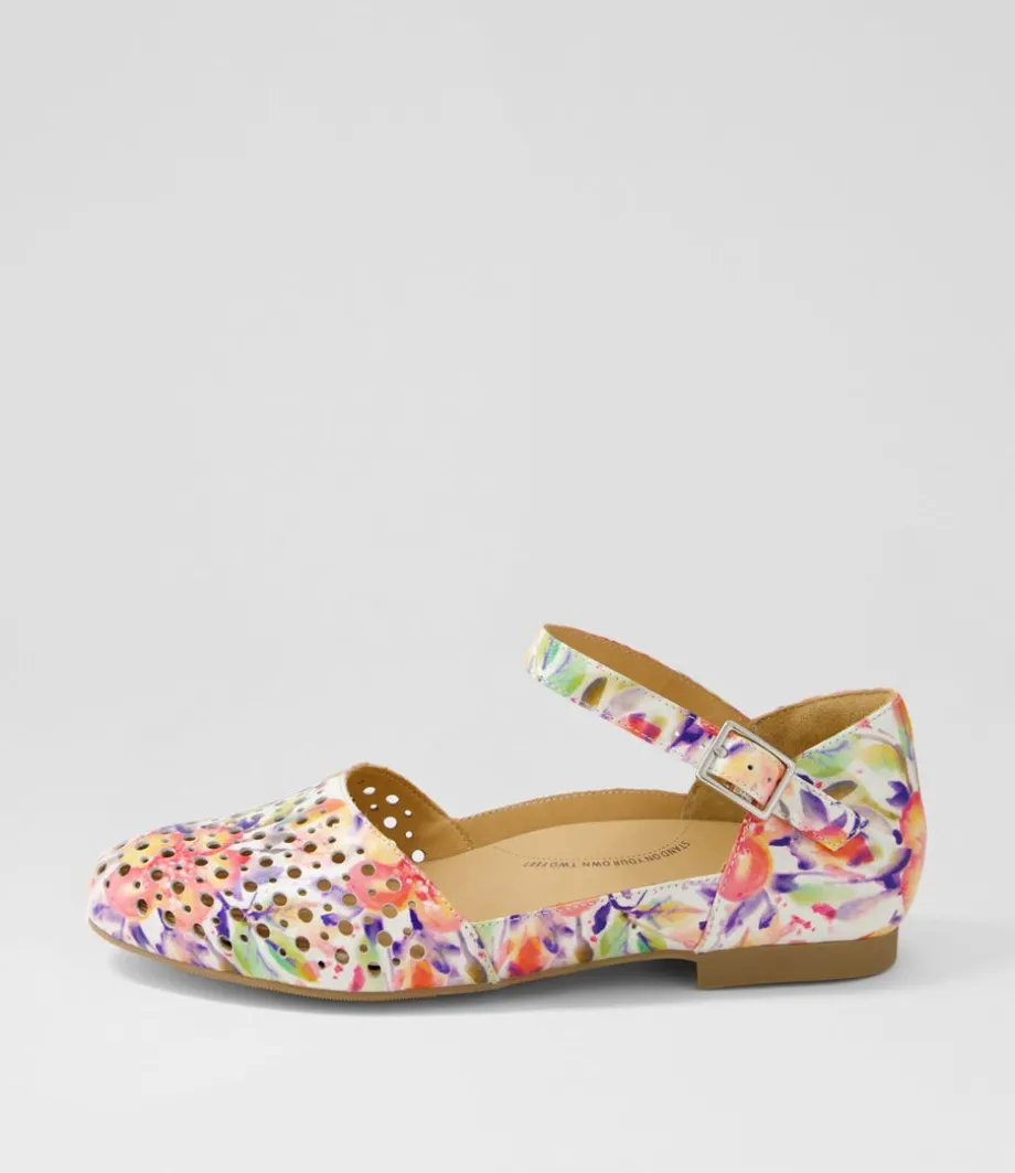 Carrole Xf Orange Floral Leather Flat Shoes<ZIERA Best Sale