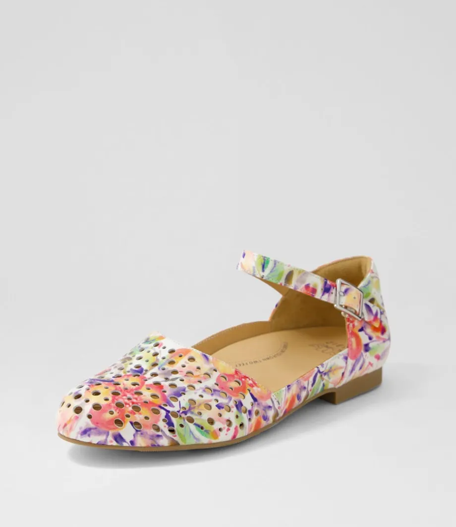 Carrole Xf Orange Floral Leather Flat Shoes<ZIERA Best Sale