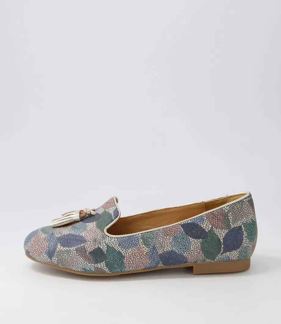 Charter Xf Blue Leaf Gold Multi Flat Shoes<ZIERA Fashion