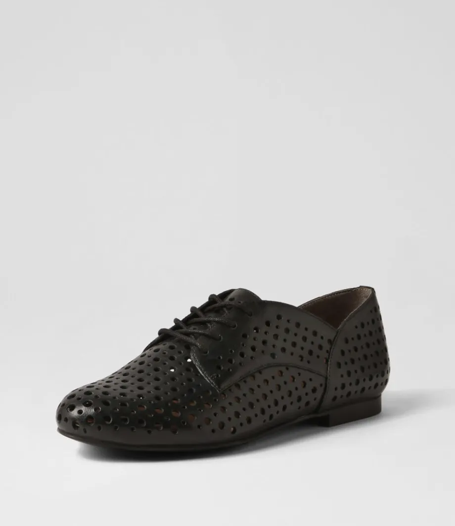 Clarey Xf Black Leather Lace Up Flats<ZIERA Store