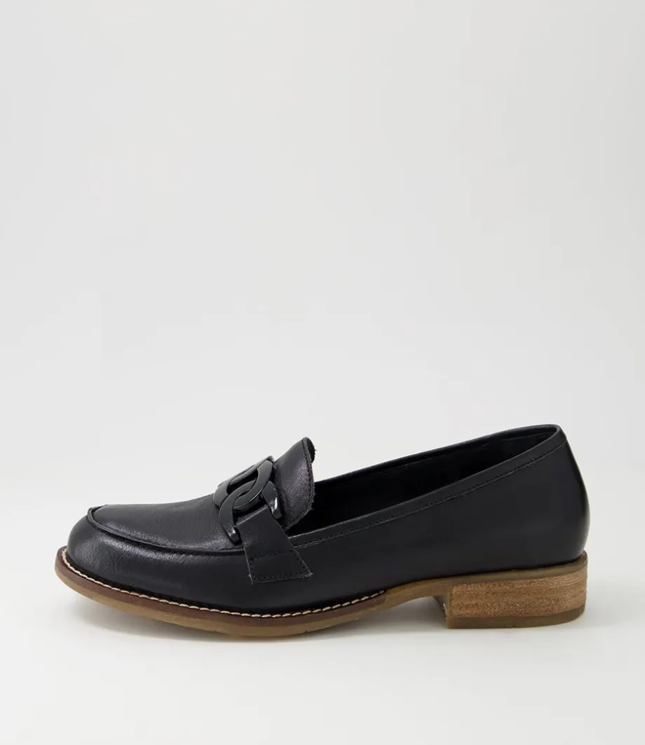 Corina Black Leather Loafers<DJANGO & JULIETTE Fashion