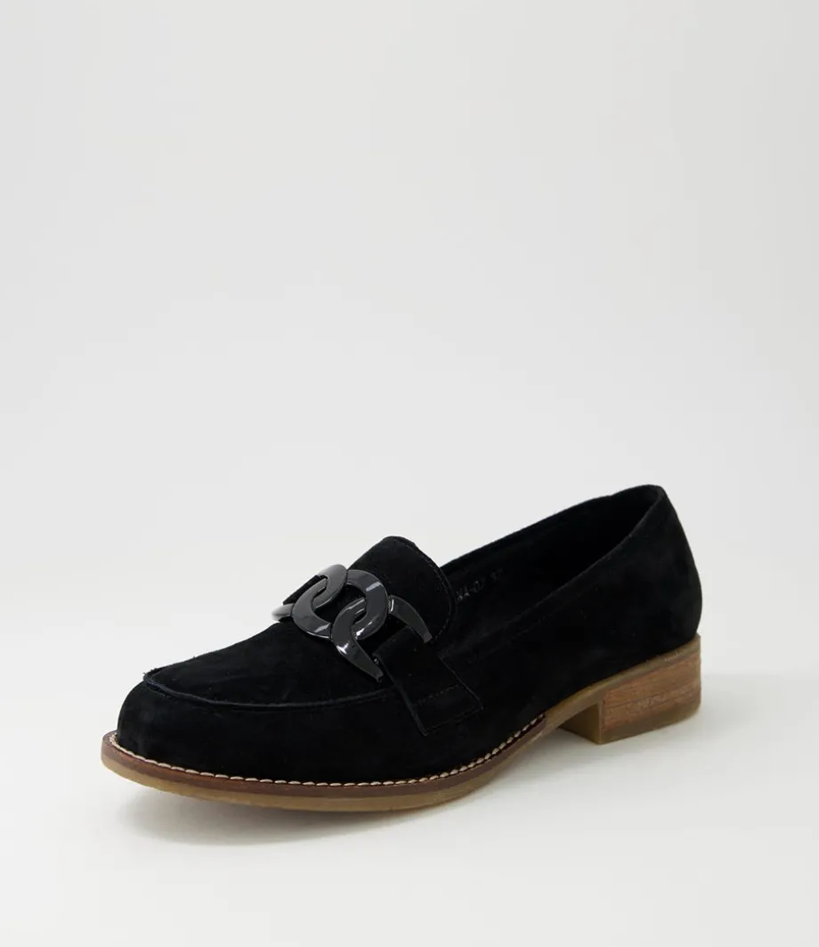 Corina Black Suede Loafers<DJANGO & JULIETTE Flash Sale
