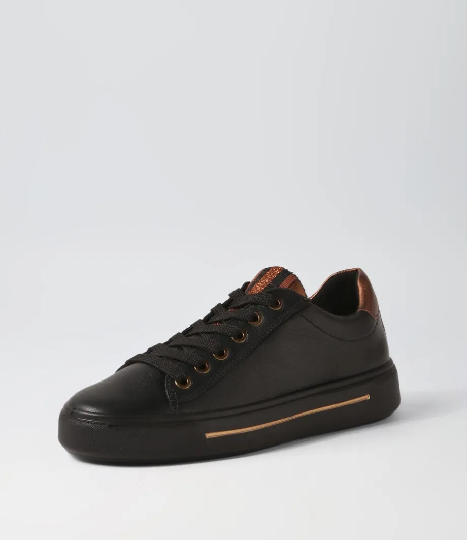 Courtyard 02 Black Leather Sneakers<ARA Clearance
