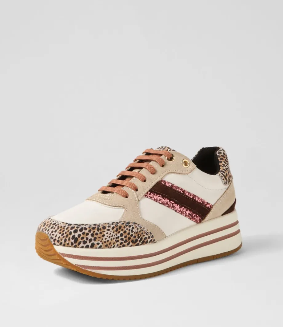 D Kency Off White Light Taupe Leather Suede Sneakers<GEOX Outlet