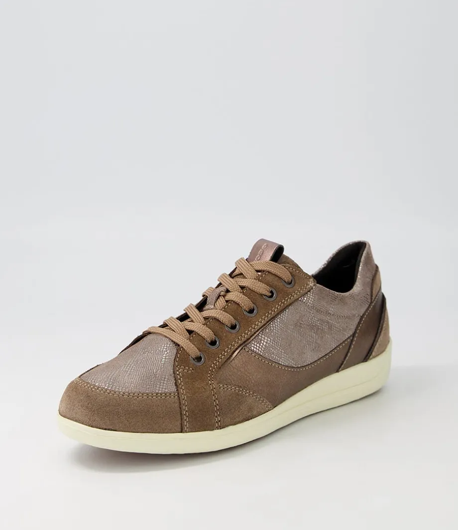 D Myria B Dark Beige Suede Leather Sneakers<GEOX Shop
