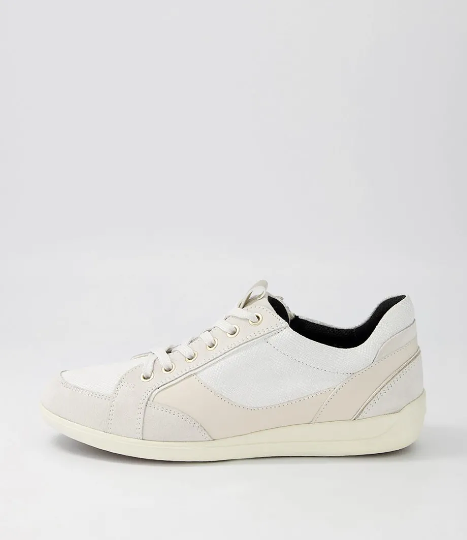 D Myria B Off White Leather Suede Sneakers<GEOX Hot