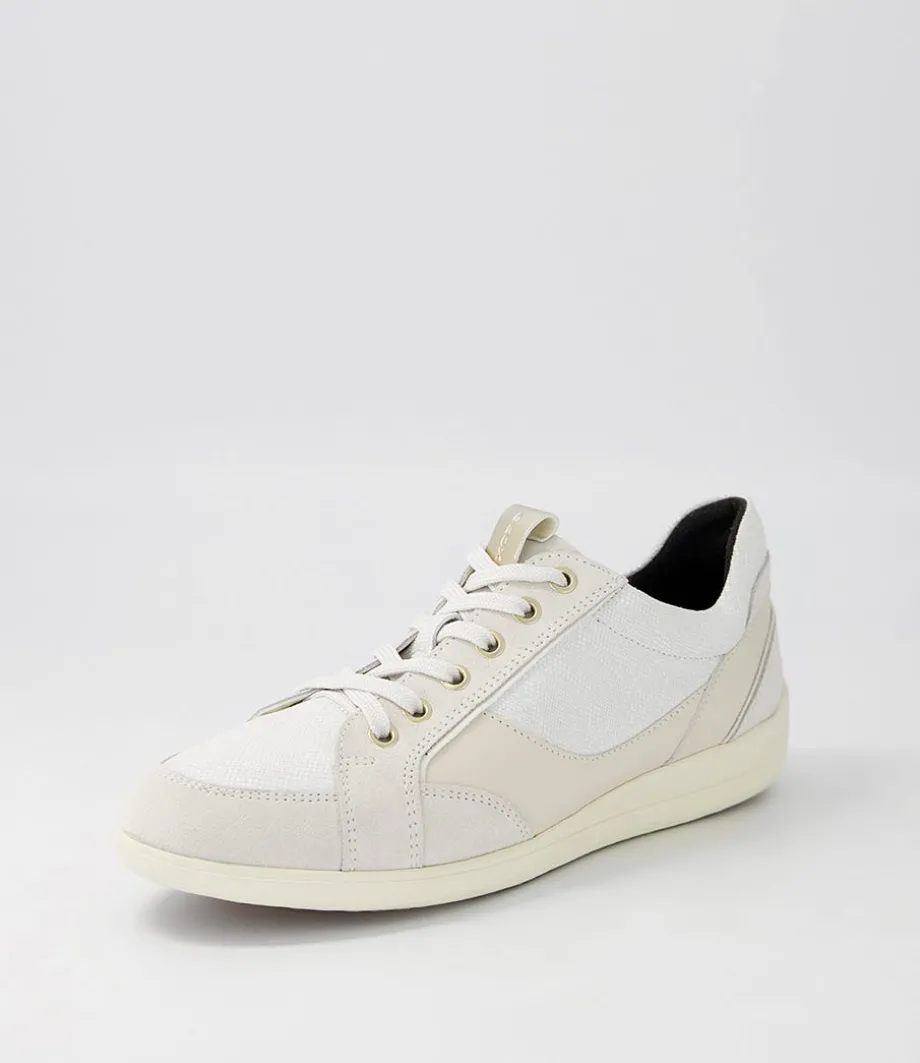 D Myria B Off White Leather Suede Sneakers<GEOX Hot