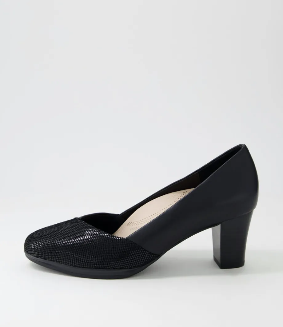 Denzil2 Black Scale Suede Leather Heels<SUPERSOFT Clearance