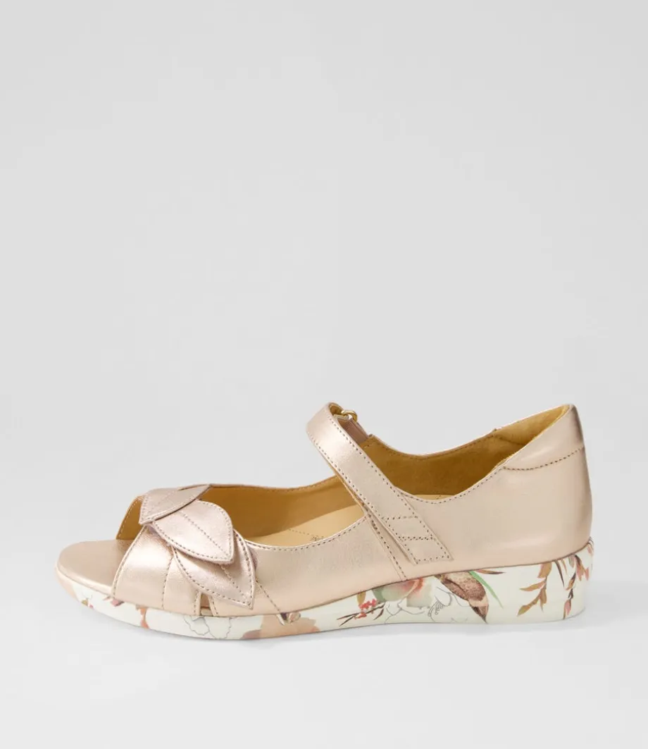 Disco W Pale Rose Gold Blush Floral Leather Sandals<ZIERA Cheap