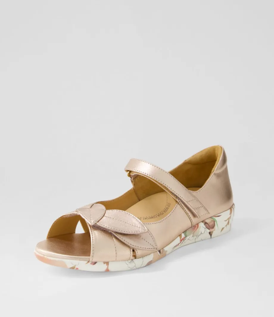 Disco W Pale Rose Gold Blush Floral Leather Sandals<ZIERA Cheap