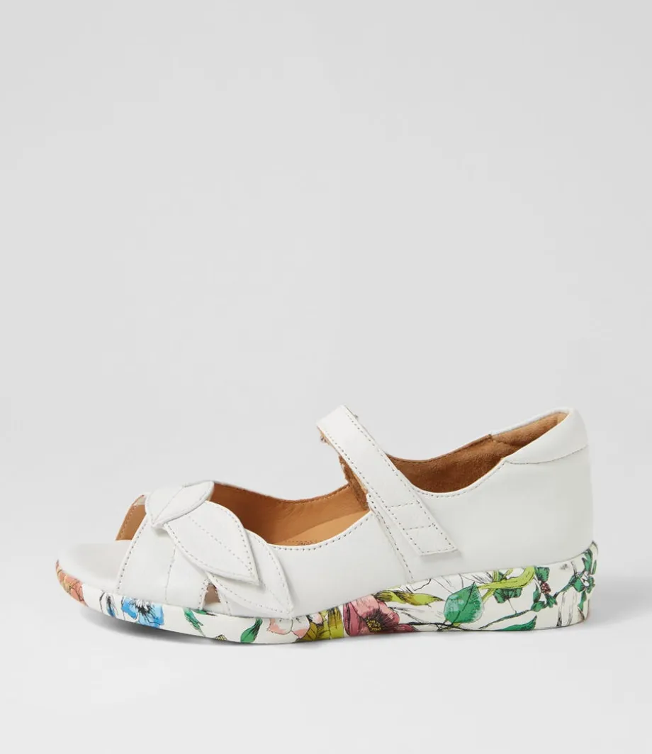 Disco W White Bright Floral Leather Sandals<ZIERA Cheap