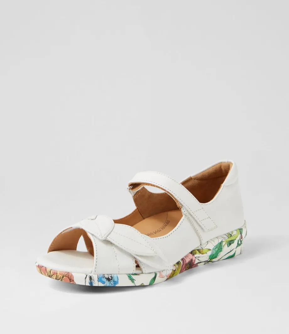 Disco W White Bright Floral Leather Sandals<ZIERA Cheap