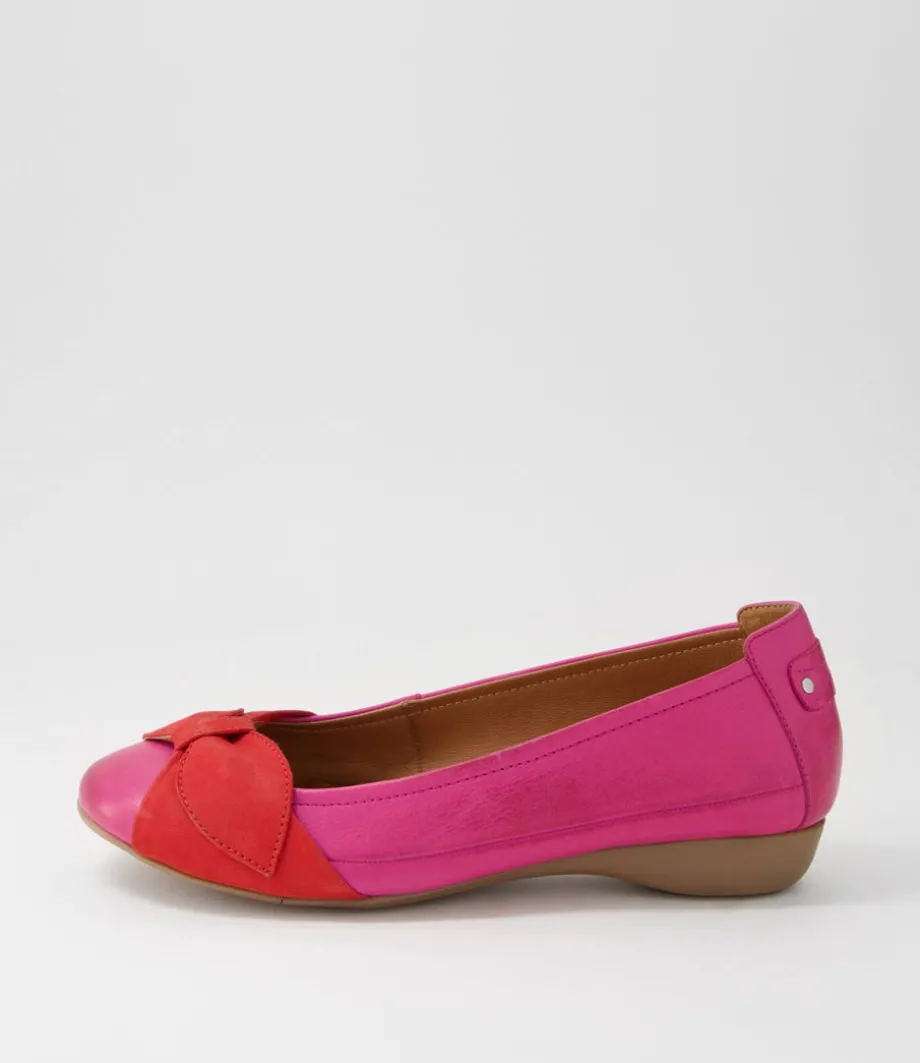 Elandy Fuchsia Red Leather Nubuck Ballet Flats<SUPERSOFT Shop
