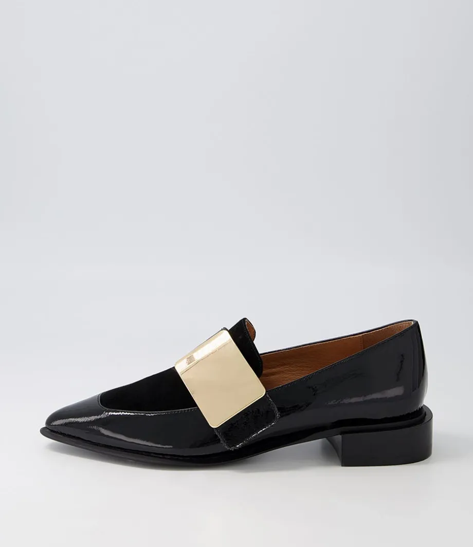 Ering Black Gold Patent Suede Loafers<DJANGO & JULIETTE Cheap