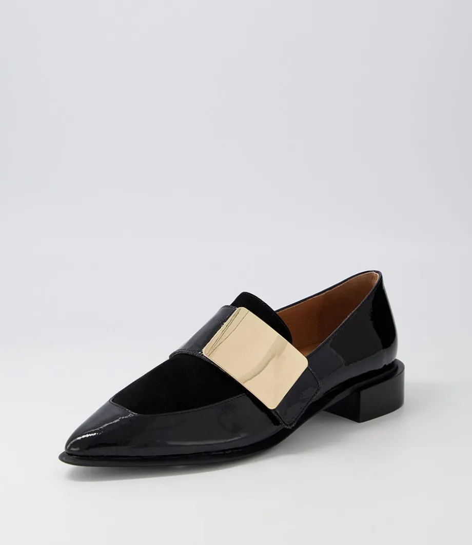 Ering Black Gold Patent Suede Loafers<DJANGO & JULIETTE Cheap