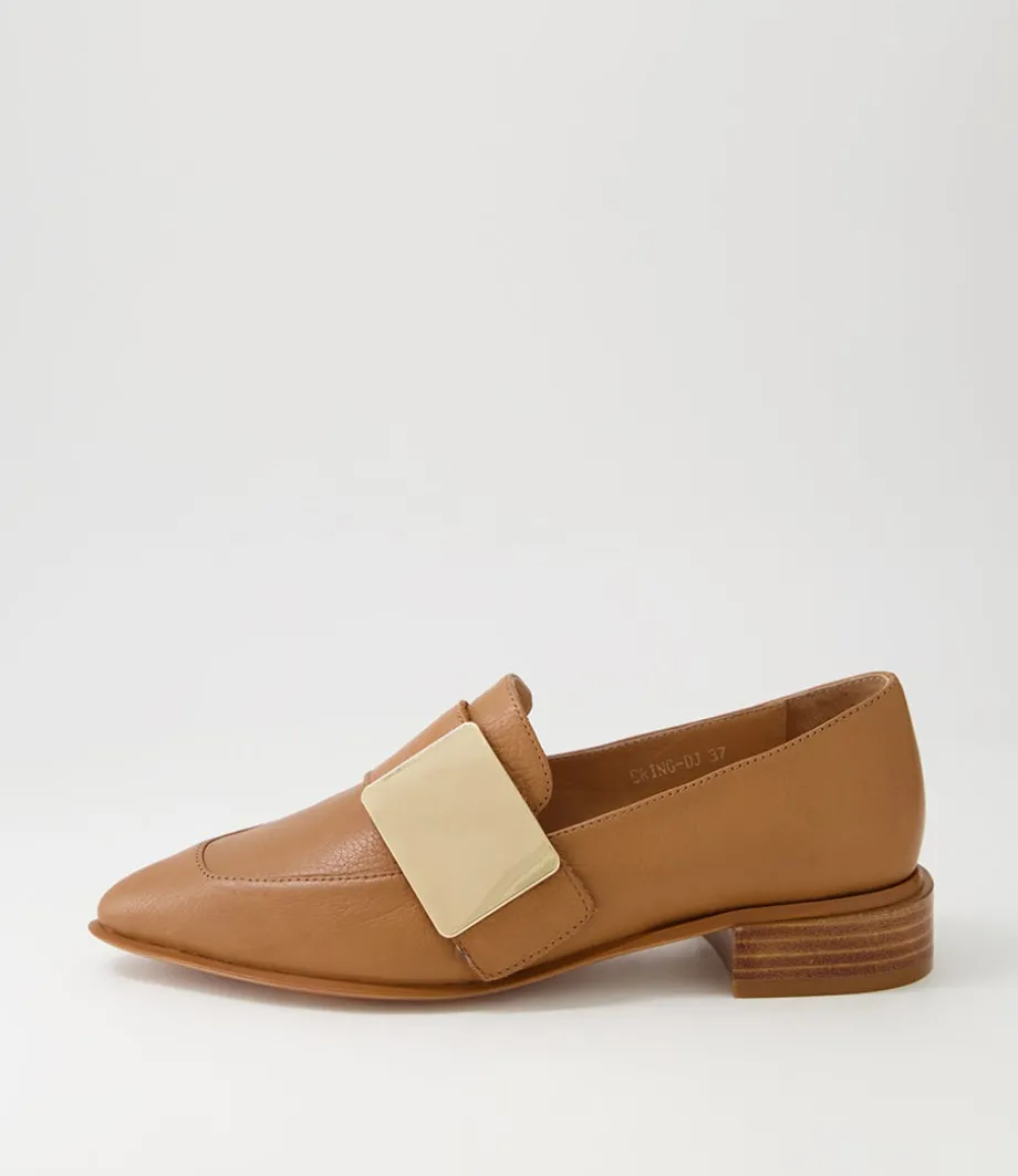 Ering Dark Tan Gold Leather Loafers<DJANGO & JULIETTE Hot