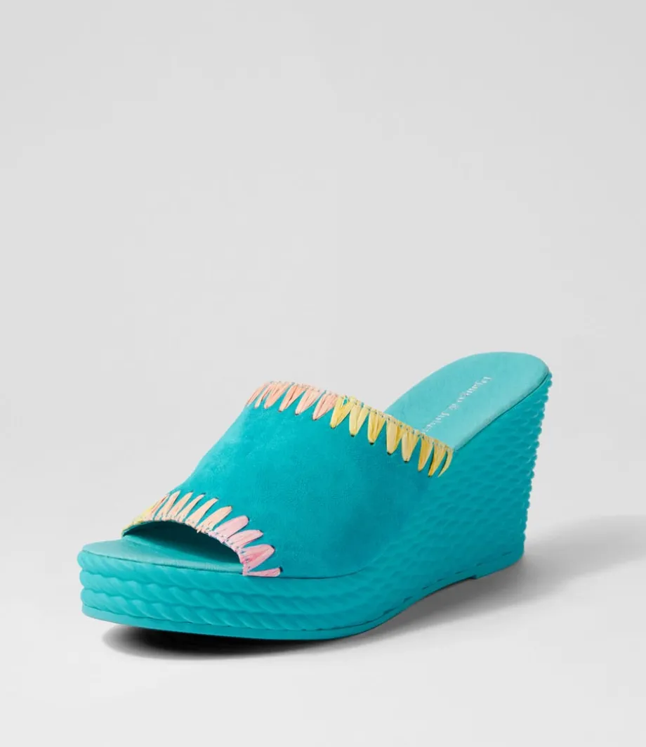 Esmey Aqua Bright Suede Sandals<DJANGO & JULIETTE Cheap