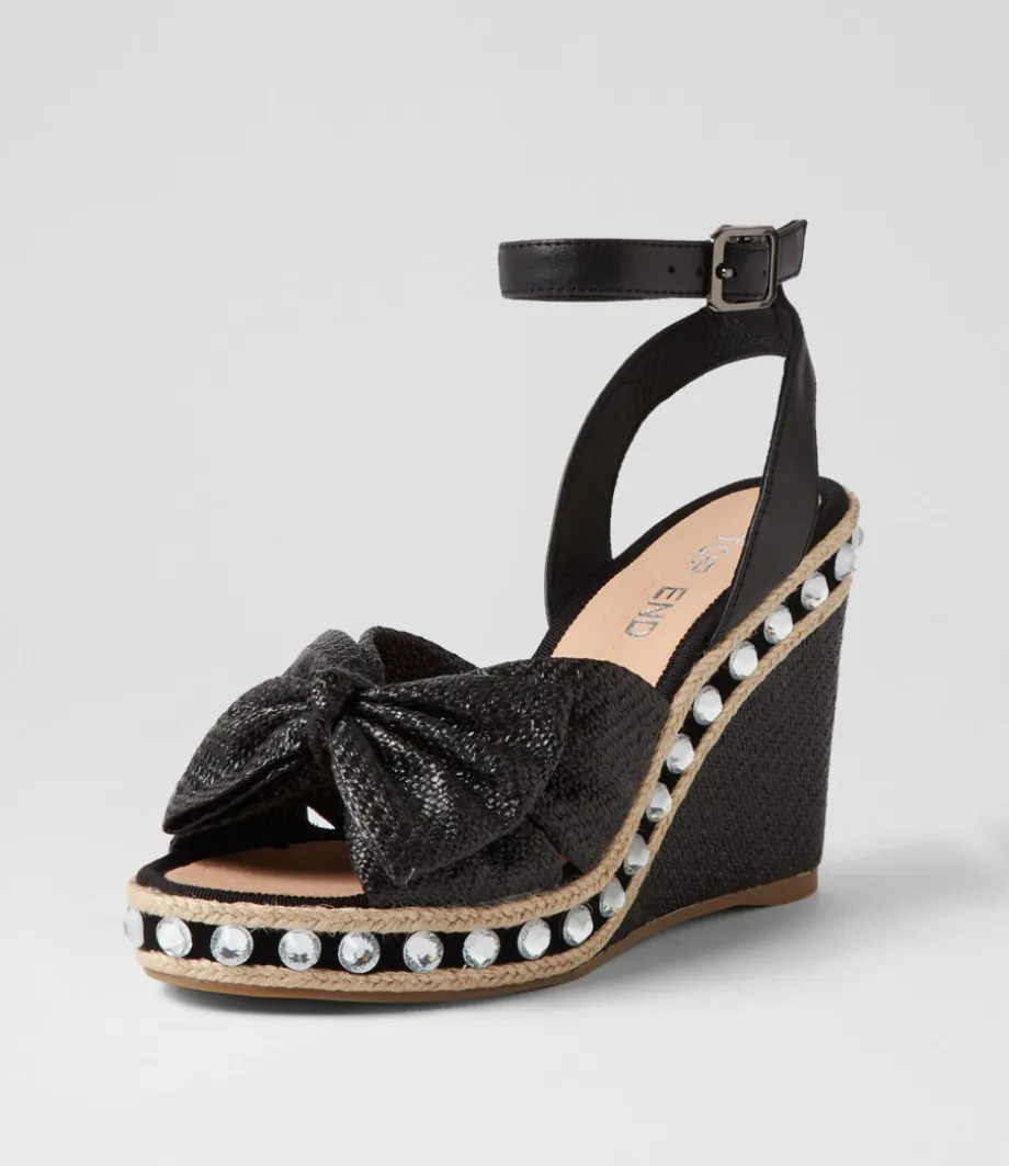 Evone Black Synthetic Raffia Leather Espadrilles<TOP END Hot