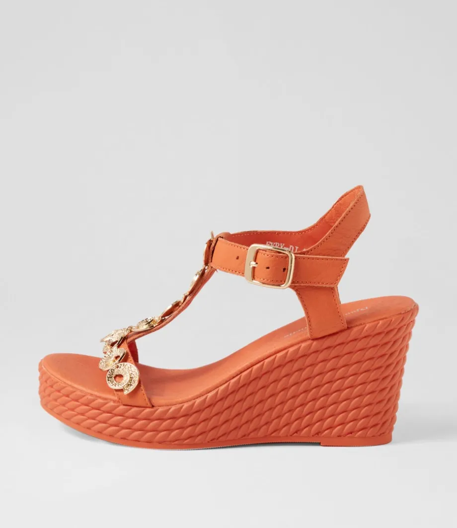 Evry Bright Orange Gold Leather Sandals<DJANGO & JULIETTE Best